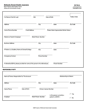 Bethesda Dental Health New Patient Form