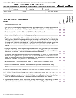 Nebraska Family Child Care Home Checklist
