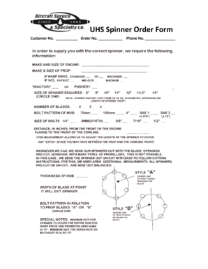 UHS Spinner Order Form