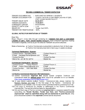 Techno-commercial tender invitation tender document no. - 2