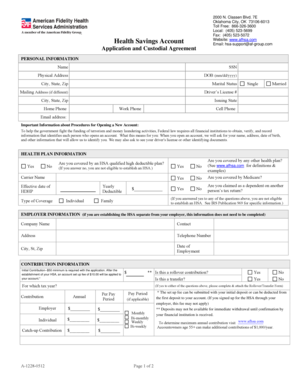 Health Savings Account Application and Custodial Agreement