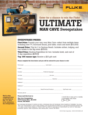 Fluke Man Cave Sweepstakes Entry Form