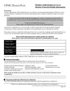 UPMC Health Plan HIPAA Authorization Form
