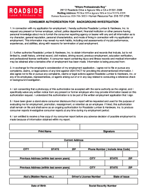 Consumer Authorization for Background Investigation
