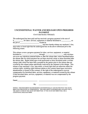 Unconditional Waiver and Release Upon Progress Payment