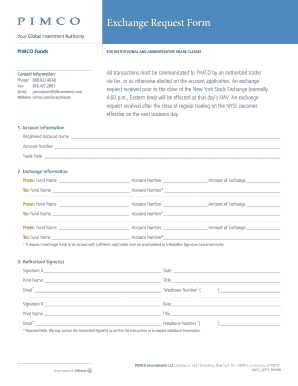 PIMCO Fund Exchange Request Form