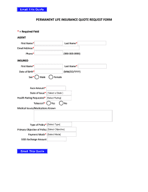 PERMANENT LIFE INSURANCE QUOTE REQUEST FORM