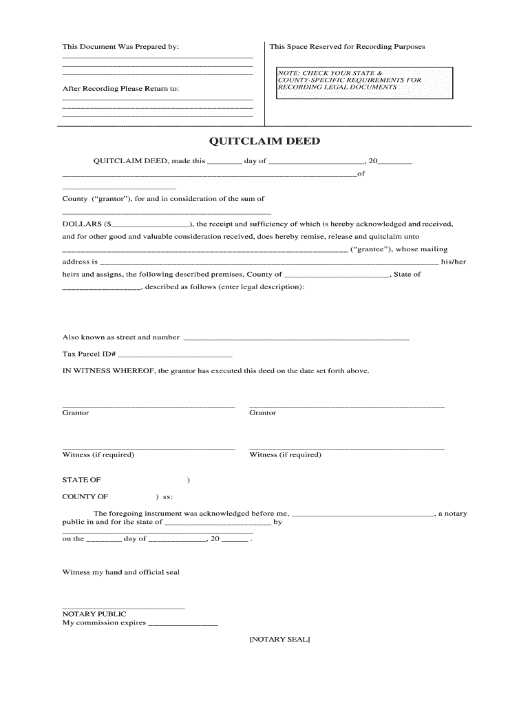 free fillable quit claim deed Preview on Page 1