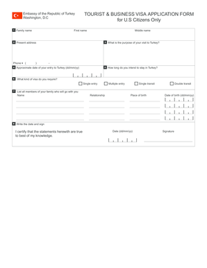 Turkey Tourist and Business Visa Application Form