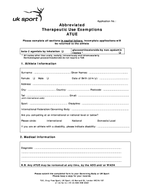 Therapeutic Use Exemptions Application