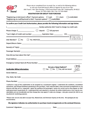 AAA Travel Group Tour Registration Form