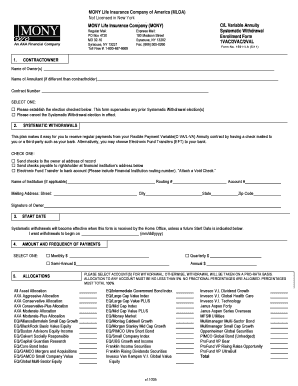 MONY Life Insurance Systematic Withdrawal Form