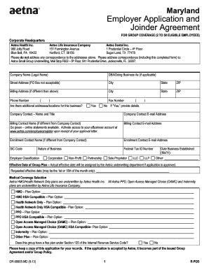 Maryland Employer Application and Joinder Agreement