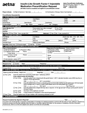 Aetna Precertification Notification for Insulin-Like Growth Factor-1 Injectable