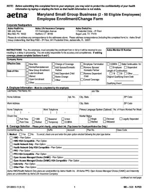 Maryland Small Group Business Employee Enrollment Form