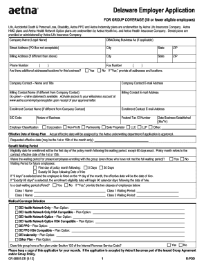 Delaware Employer Application for Group Coverage