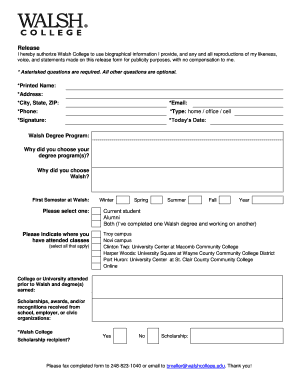 Walsh College Media Release Form
