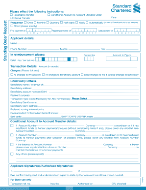 Bank Standing Order Request Form