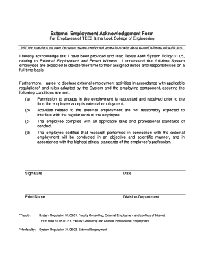 External Employment Acknowledgement Form