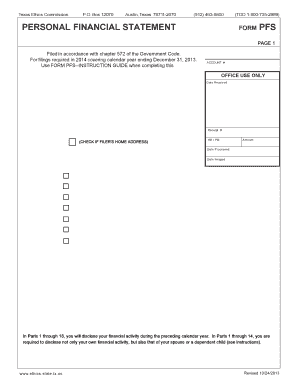 Texas Personal Financial Statement Form PFS