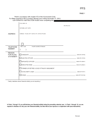 Texas Personal Financial Statement Form PFS