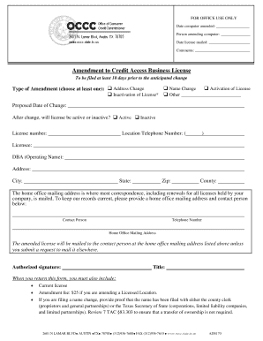 Amendment to Credit Access Business License