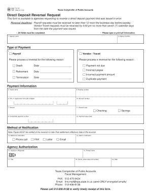 Texas Direct Deposit Reversal Request