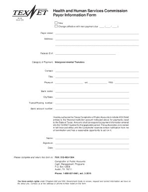 Texas Payor Information Form
