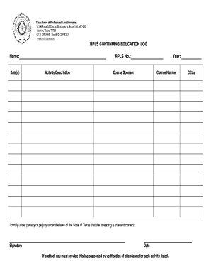 Texas RPLS Continuing Education Log