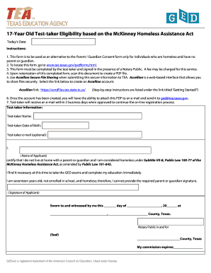 Texas GED Test-Taker Eligibility Form