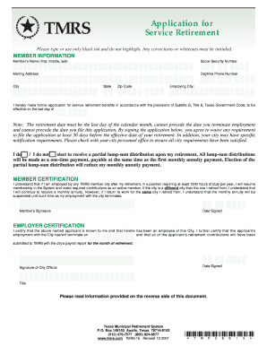 Texas Municipal Retirement Service Retirement Application