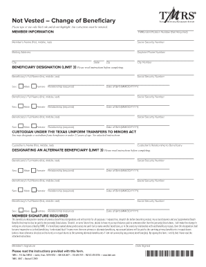 Texas TMRS Not Vested Beneficiary Change Form