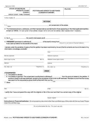 Michigan Conservatorship Fund Use Petition