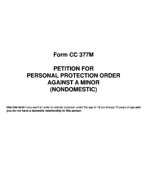 Petition for Personal Protection Order Against a Minor (Nondomestic)