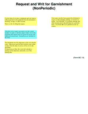 Michigan Nonperiodic Garnishment Form MC 13