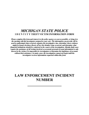 Michigan Identity Theft Victim Information Form
