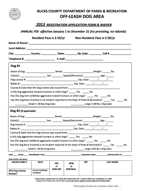 Bucks County Off-Leash Dog Area Registration Form