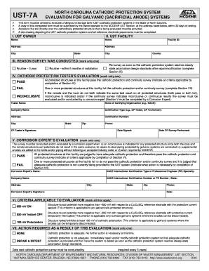 North Carolina UST-7A Cathodic Protection Evaluation Form