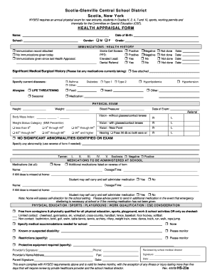 New York Health Appraisal Form