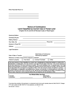 Washington Notice of Continuance for Current Use or Forest Land
