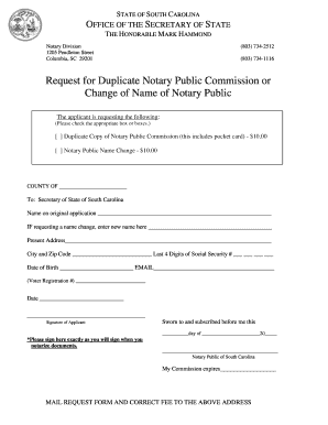 South Carolina Notary Public Request Form
