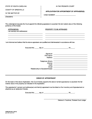 South Carolina Appraiser Appointment Application