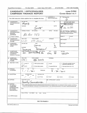 Texas Campaign Finance Report Form C/OH