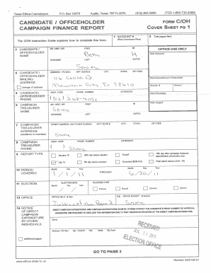 Texas Campaign Finance Report Form C/OH