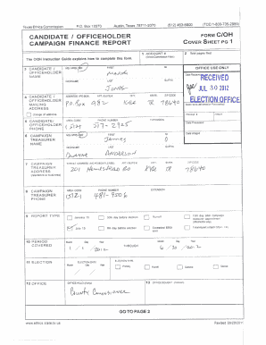 Texas Campaign Finance Report Form C/OH