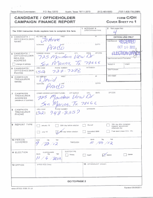 Texas Campaign Finance Report C/OH