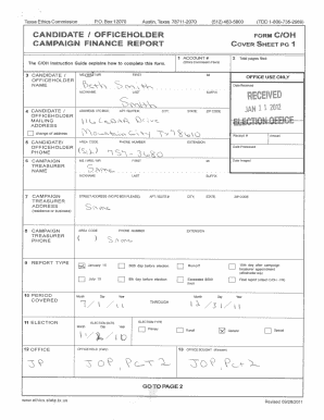 Texas Campaign Finance Report Form C'OH