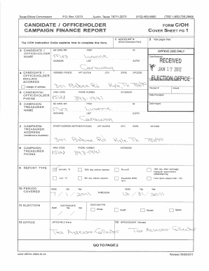 Texas Campaign Finance Report Form C/OH