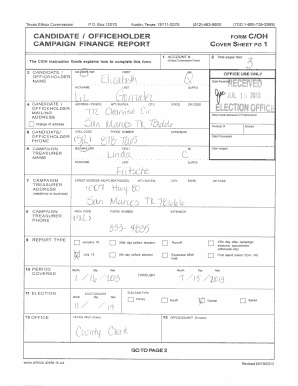 Texas Campaign Finance Report Form C/OH
