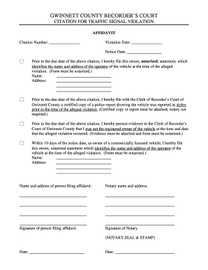 Gwinnett County Traffic Signal Violation Citation Affidavit